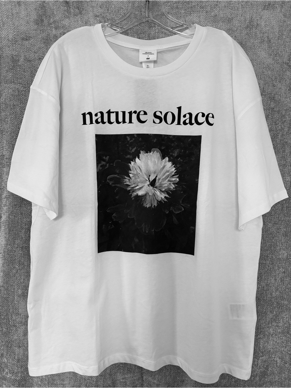 H&M White Graphic 'nature solace' Tee with Black Floral Print